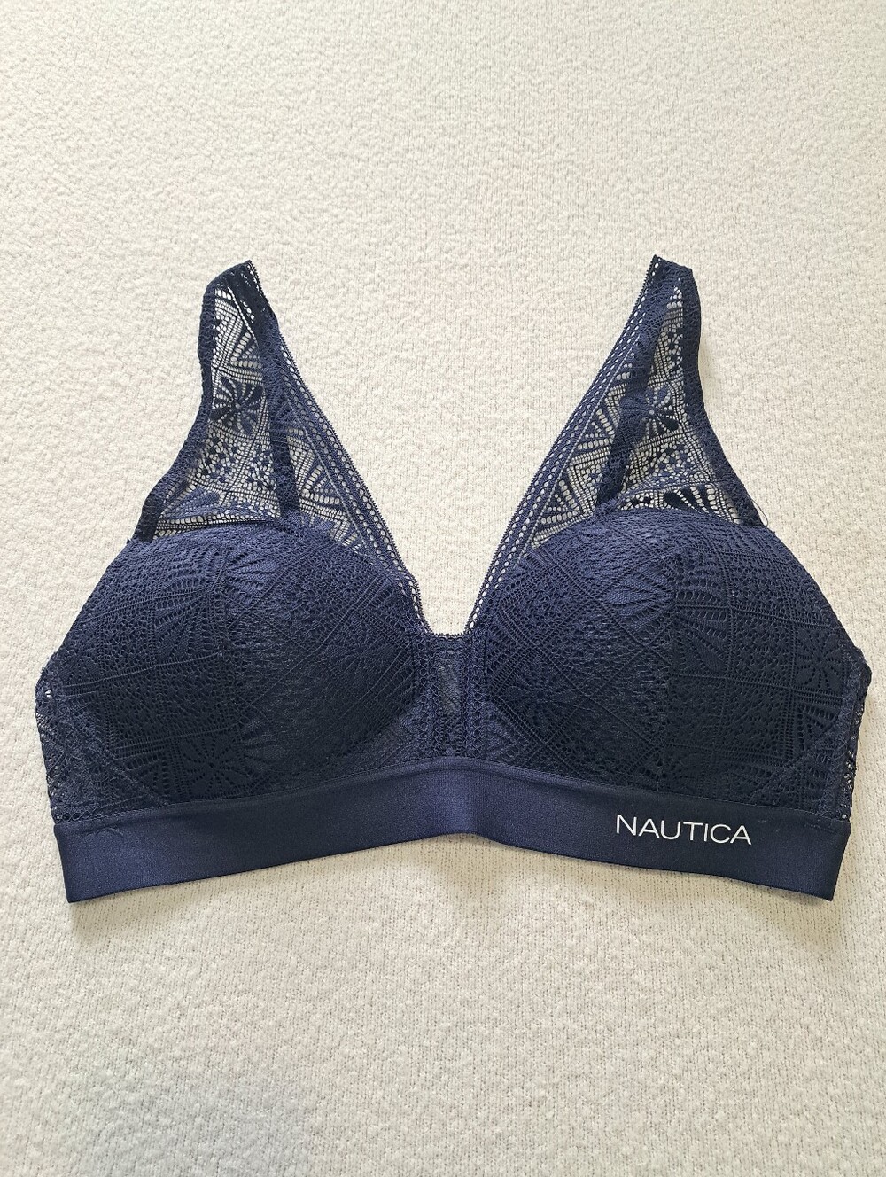 Nautica Navy Lace Wireless Bra Womens Size 36B Lounge Casual Feminine Classic